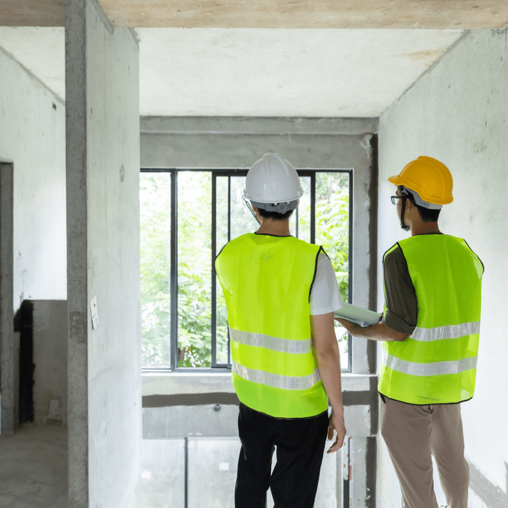 two people working on the construction